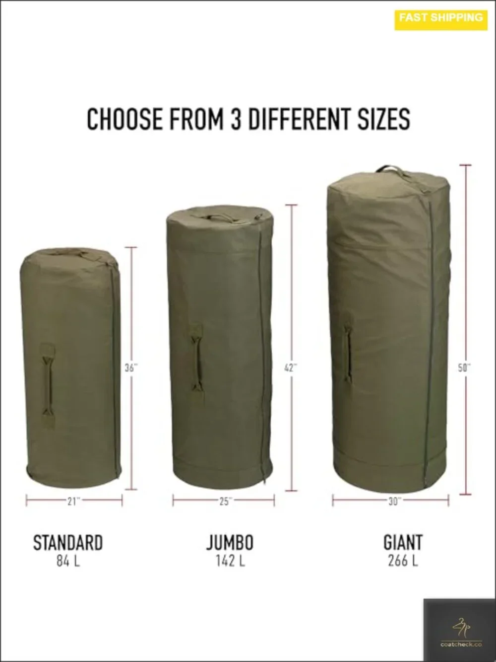 Canvas Duffle Bag with Side Zipper, Heavyweight Cotton, Outdoor Camping Travel